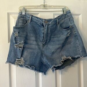Stretchy medium wash denim shorts
